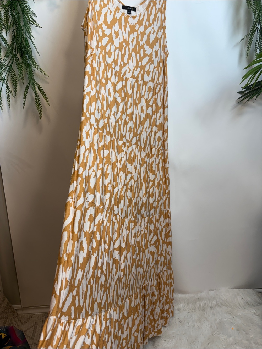ellos Tan and White Printed Tiered Maxi Dress